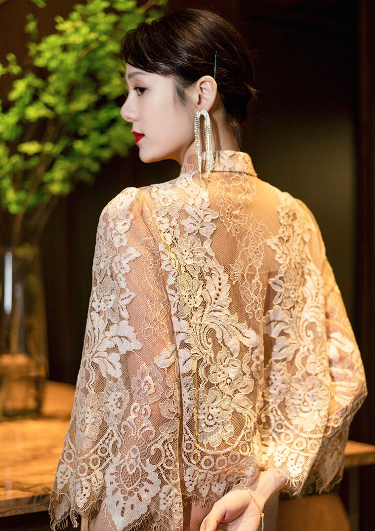 Кружево Атлас Золото 金缕梦 Шампанское Ципао