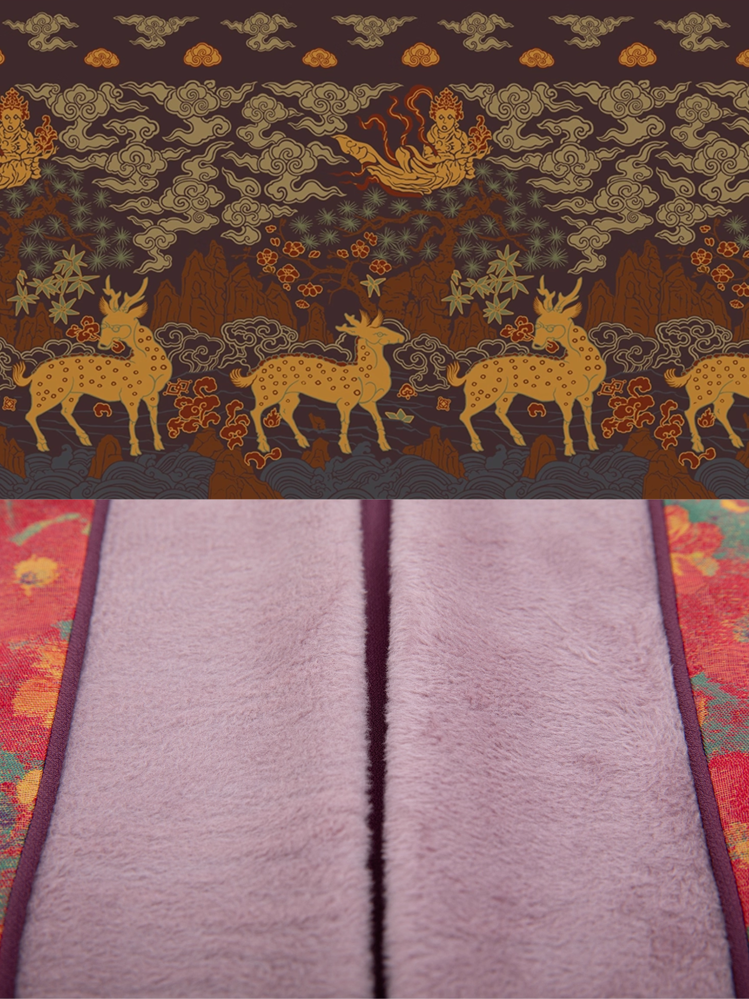Song Chi 松弛 Relaxed Fit Modernized Ming Dynasty Padded Floral Duijin Ao Winter Coat & Deer Mamian Skirt Set