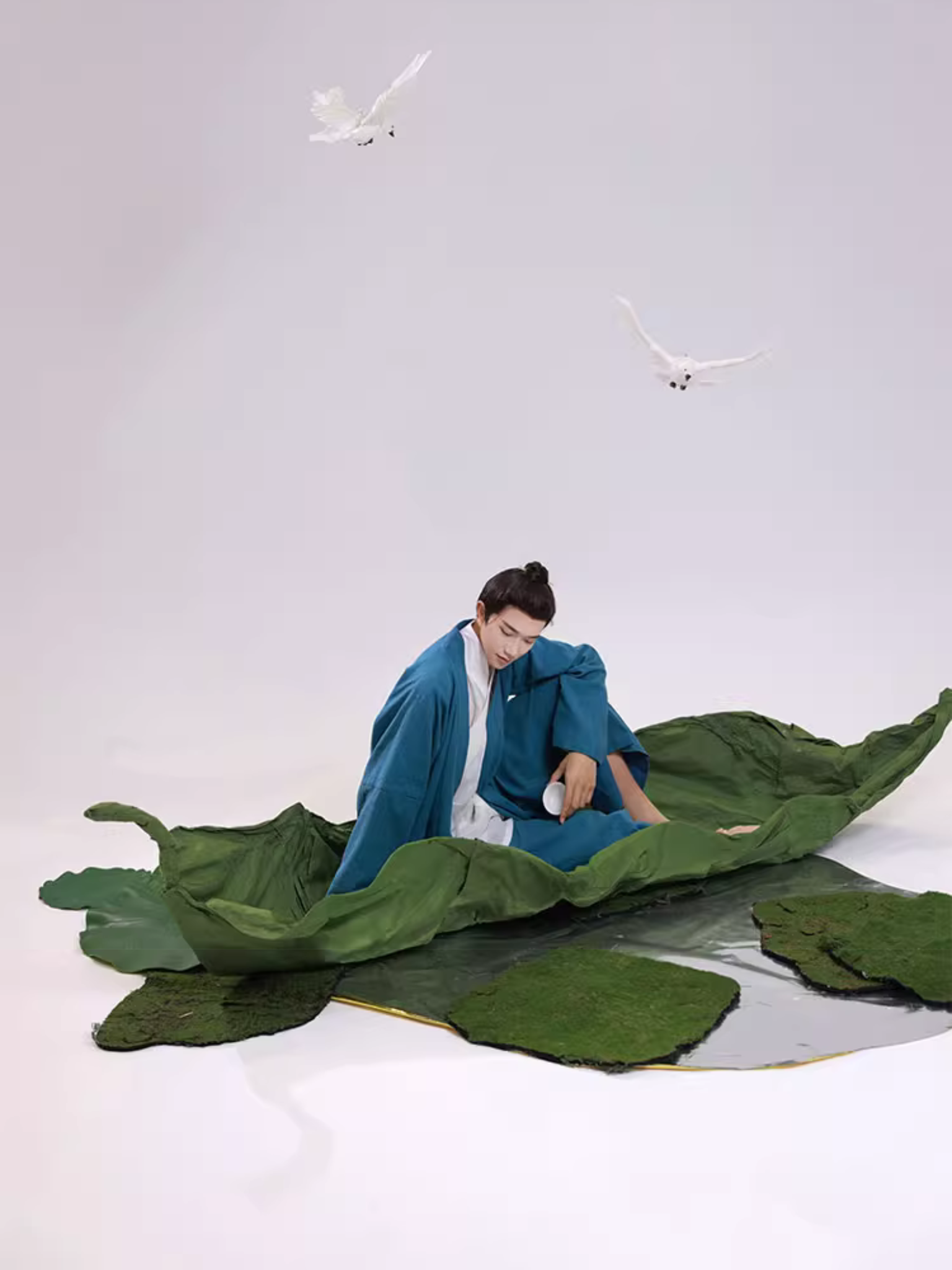 Dian Lan 靛蓝 Индиго Модернизированный комплект унисекс «Династия Сун» Ramie Plant Jiaoling Shan и брюки