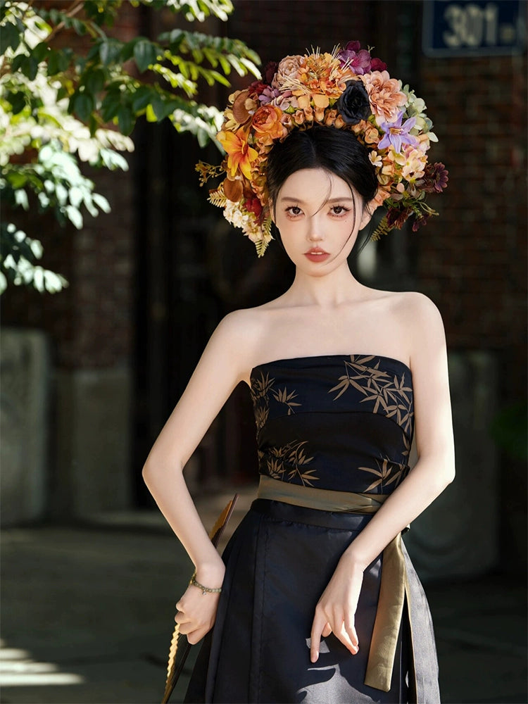 ZHU YING 竹影 Ensemble Hanfu de robe de cheval d'ombre en bambou