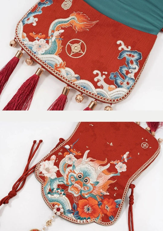 Sac à bandoulière brodé Long Nian 龙年 Année du Dragon