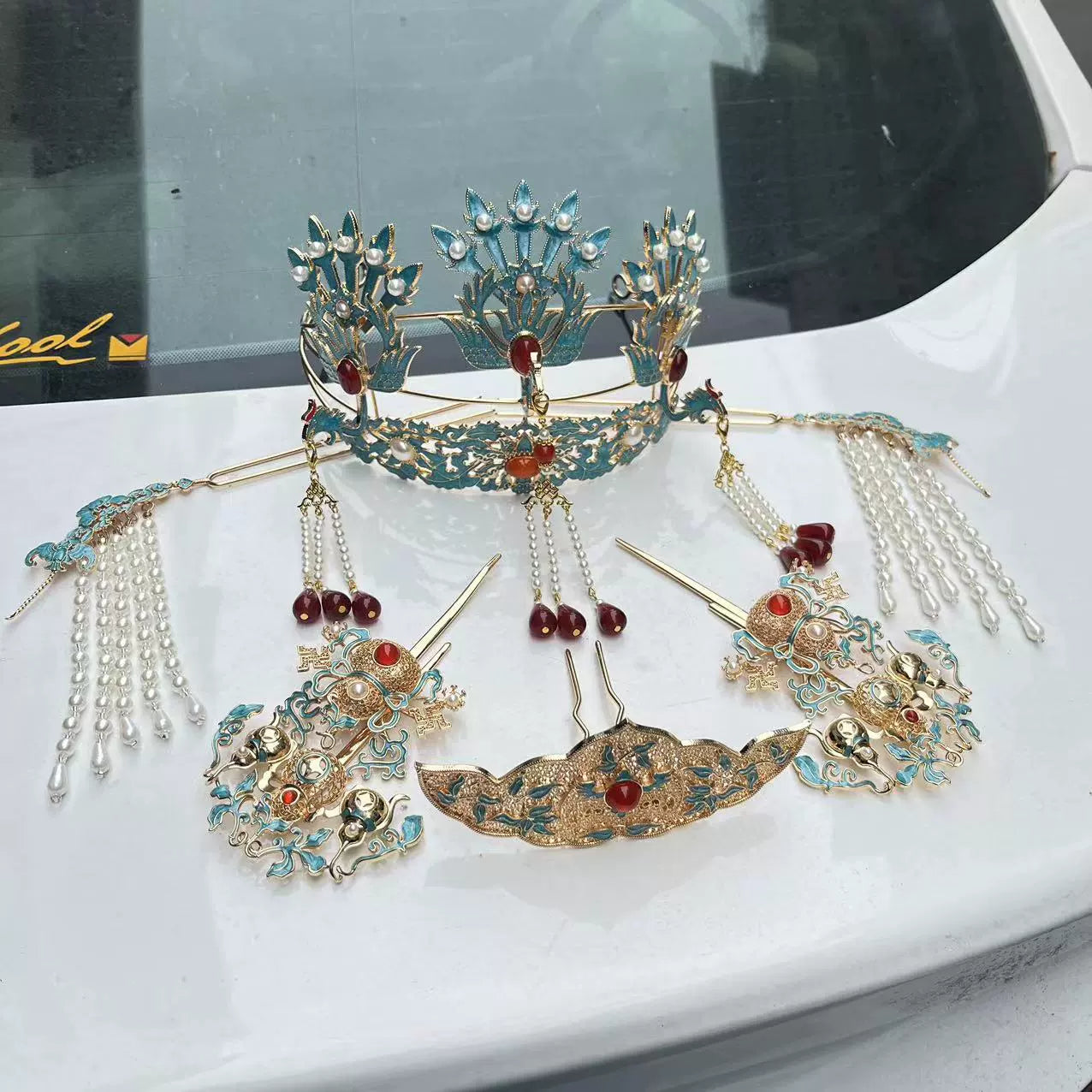 Набор заколок для волос Frost 霜 Ming Dynasty с бирюзой и фениксом