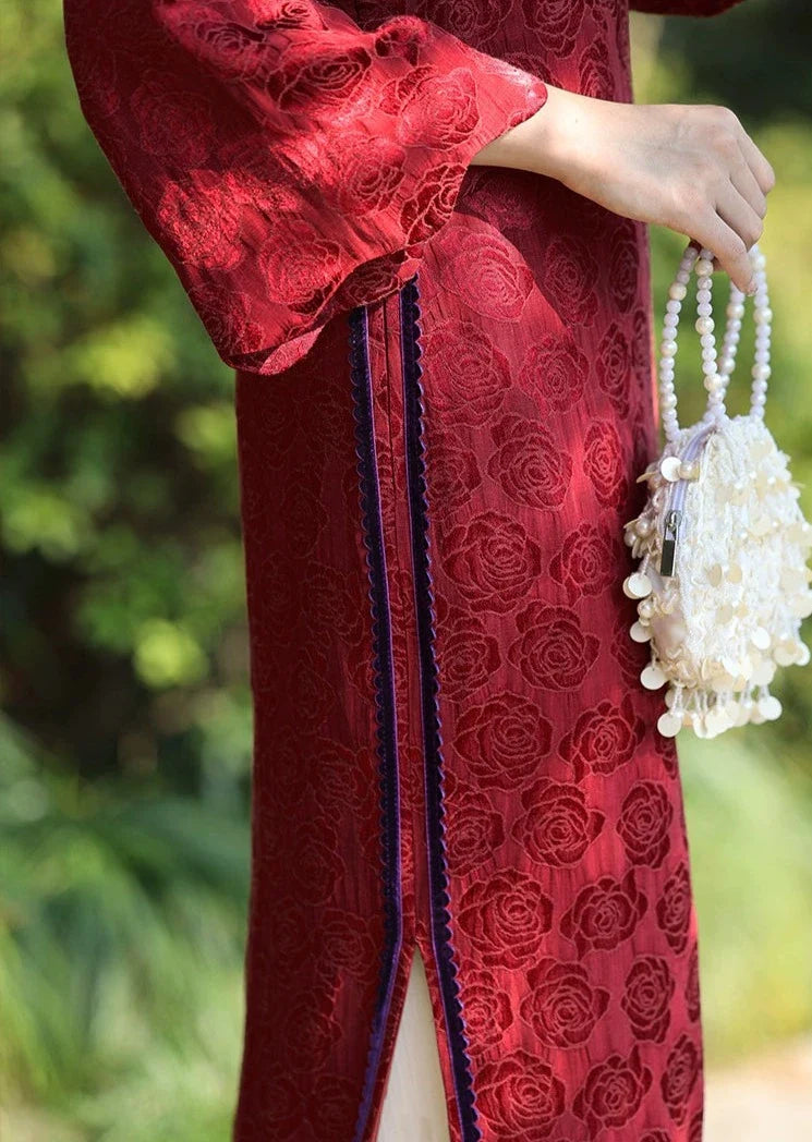 Темная роза 暗香玫瑰 Ципао из хлопка и льна 1920-х годов с зубцами