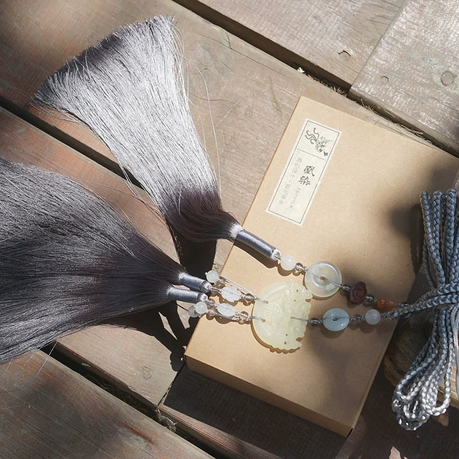 Yulou 玉楼 Нефритовый пояс с кисточками унисекс, нефритовый аксессуар Hanfu