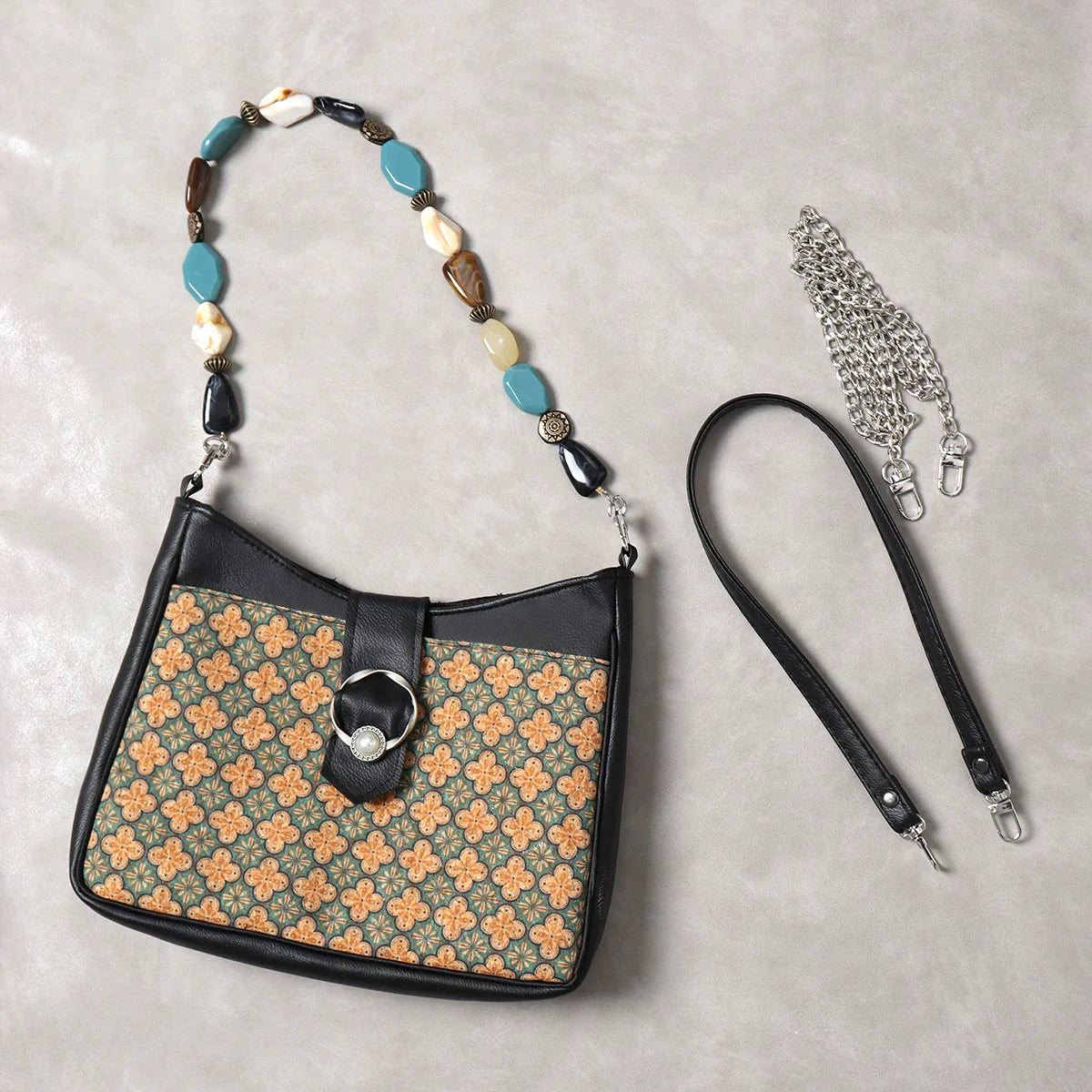 Гу Хуа 古花 Кожаная сумка на плечо с древним цветком