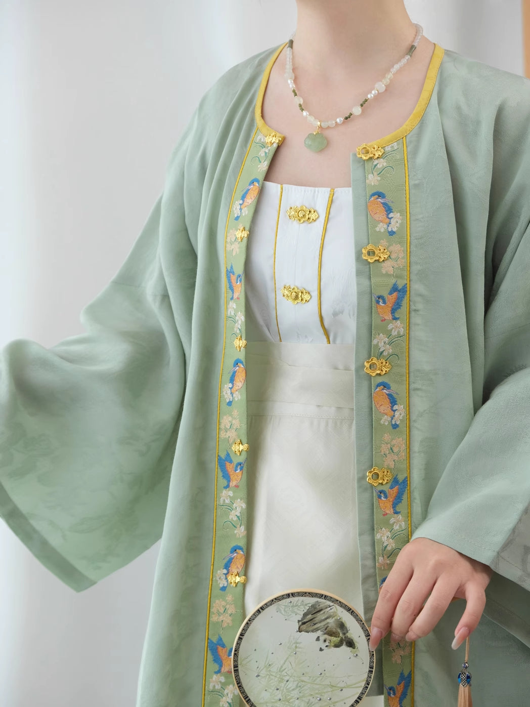 Cui Yuan 翠鸢 Kingfisher Kite Ming Dynasty Yuanling Duijin Shan Летний топ с круглым воротником