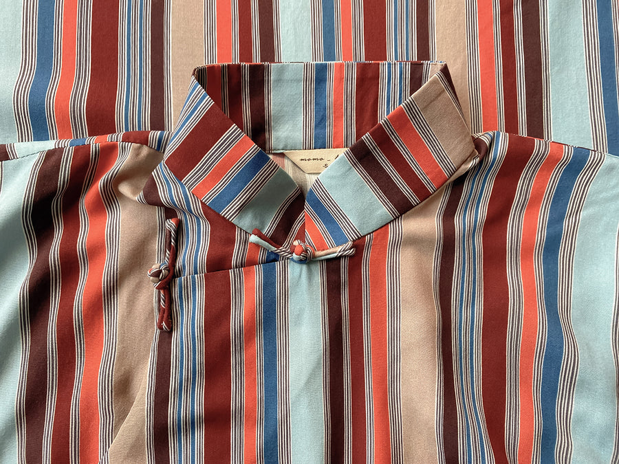 Шэн Дао 省道 Провинциальная дорога 1960-е годы в полоску в стиле ретро Ципао с короткими рукавами