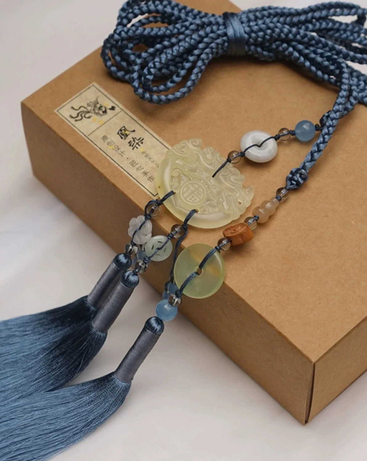 Yulou 玉楼 Нефритовый пояс с кисточками унисекс, нефритовый аксессуар Hanfu