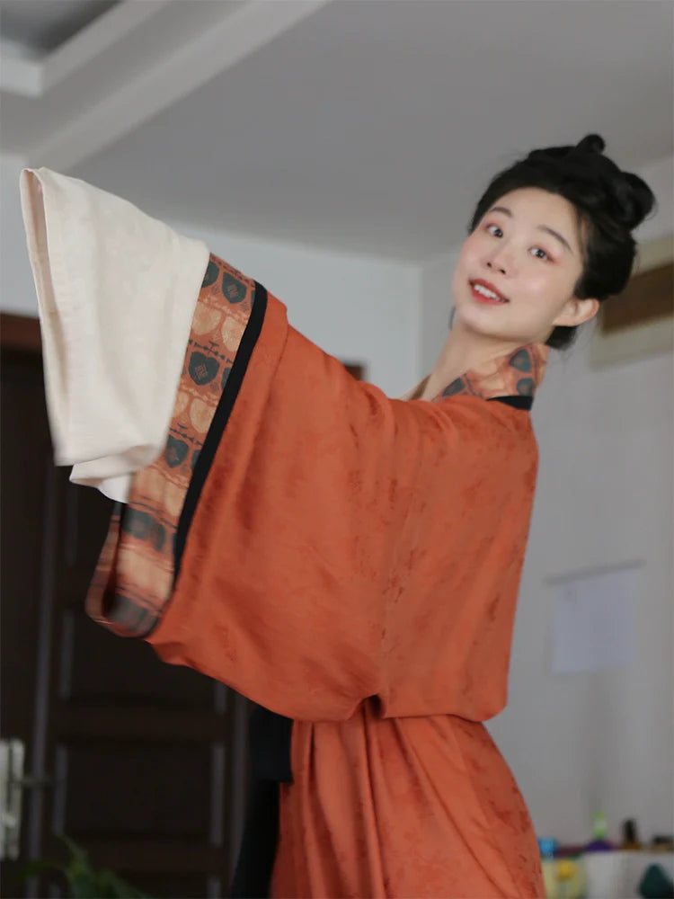 Tu Hong 土红 Терракотовый комплект унисекс в модернизированном прямом халате Zhiju