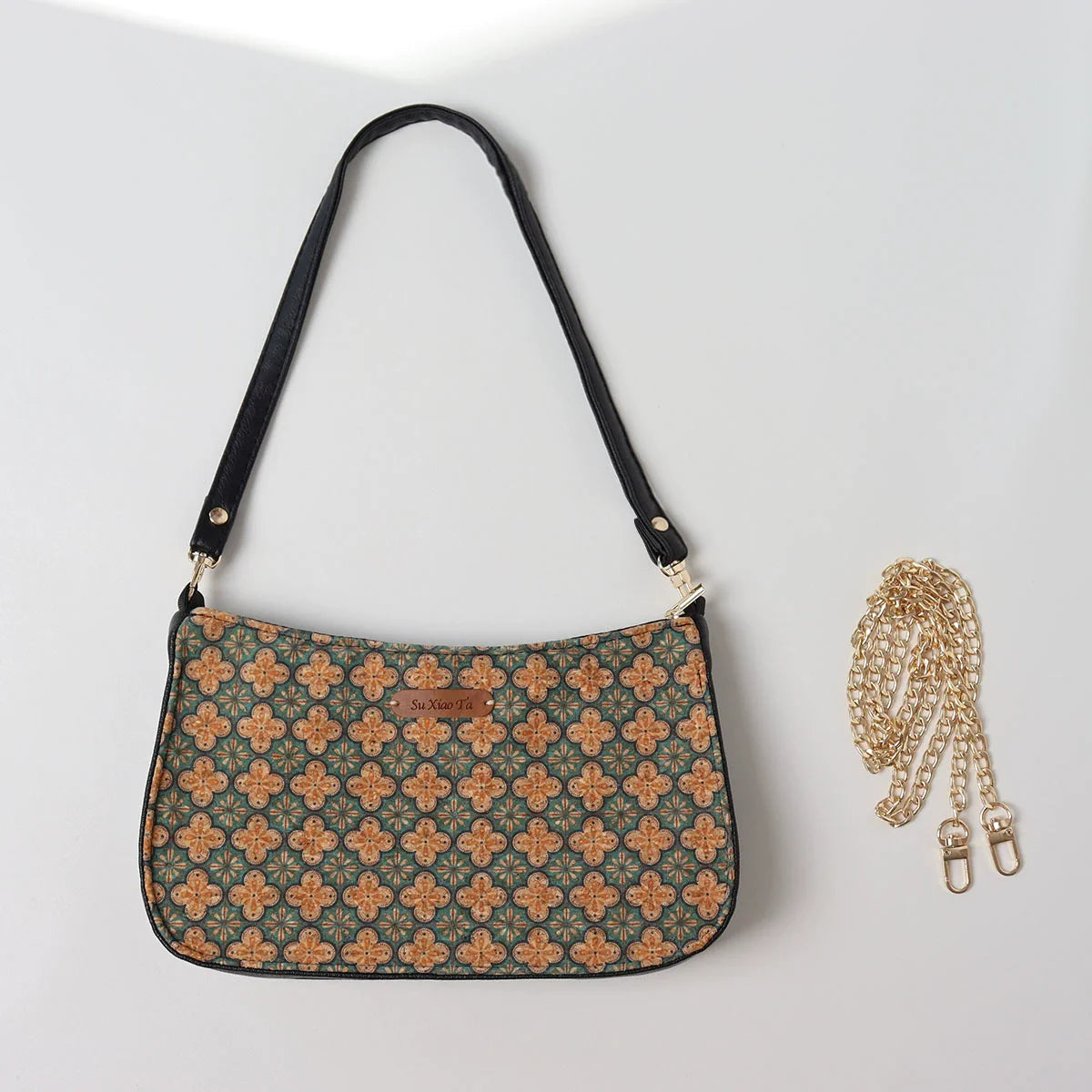 Шуан Гу Хуа 双古花 Двусторонний кошелек на плечо с древним цветком