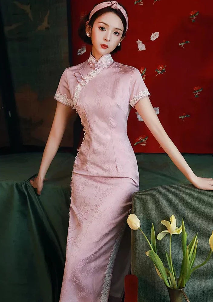 Robe Qipao tachetée Pink Dream 粉梦