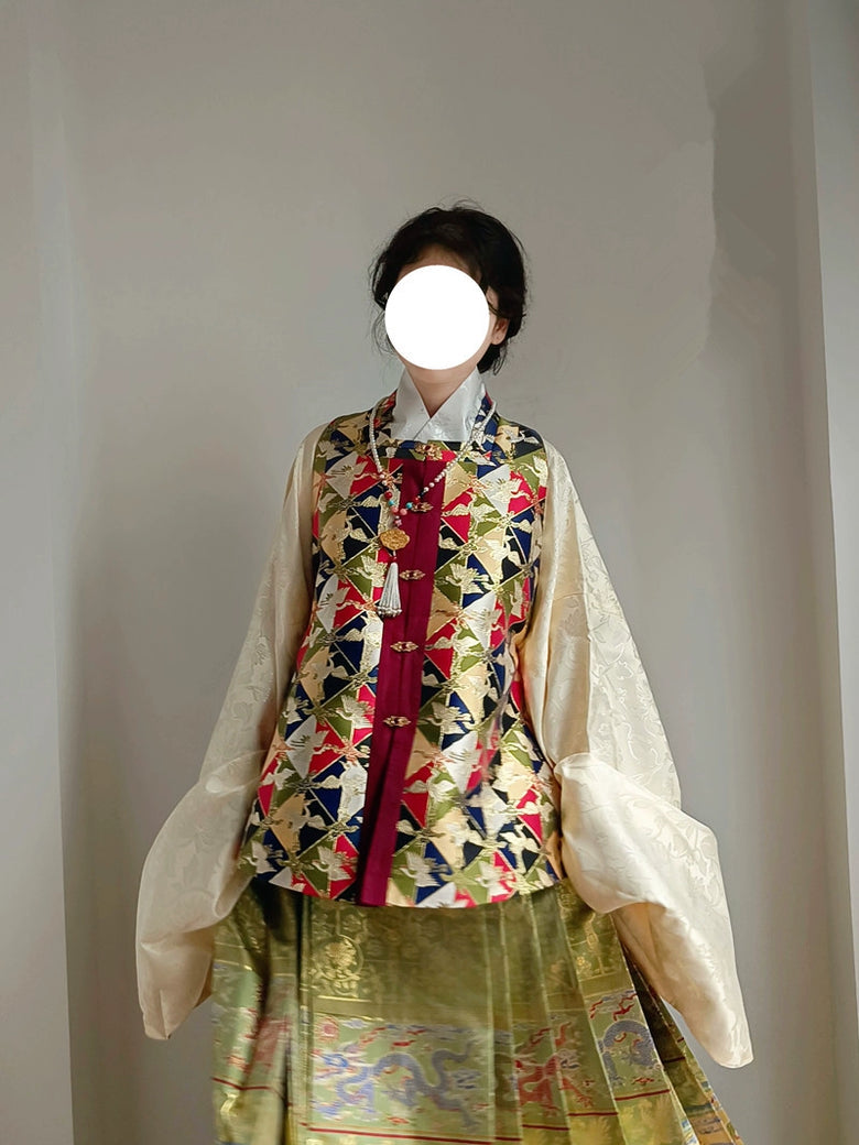 Shui Tan 水田 Paddy Fields Late Ming Fangling Gilet Bijia à col carré