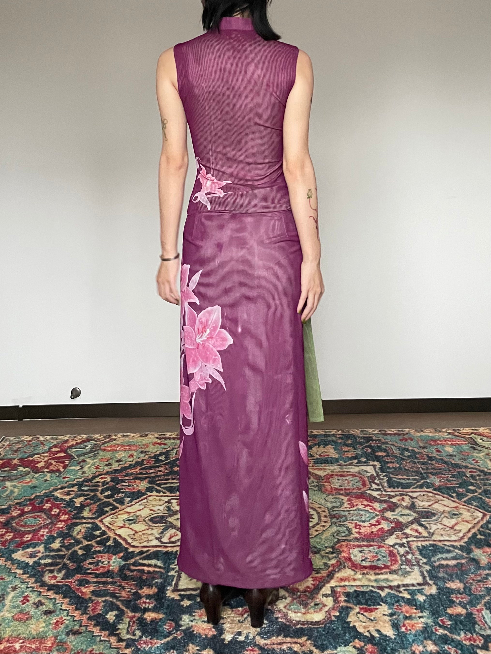 Shi Weiba 湿尾巴 Wet Tail New Chinese Style Double Sided Lily Flower Wrap Skirt