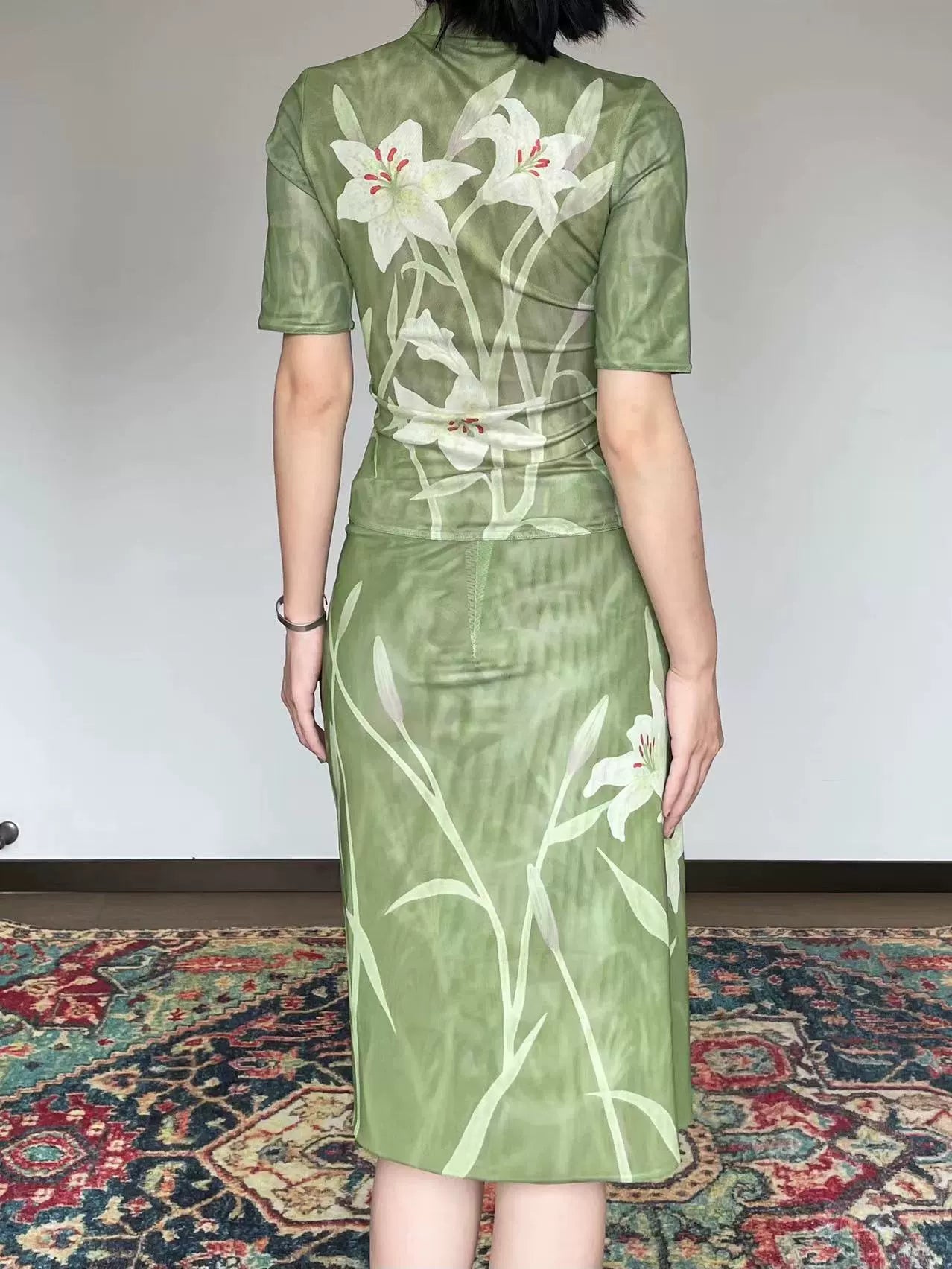 Shi Weiba 湿尾巴 Wet Tail New Chinese Style Double Sided Lily Flower Wrap Skirt
