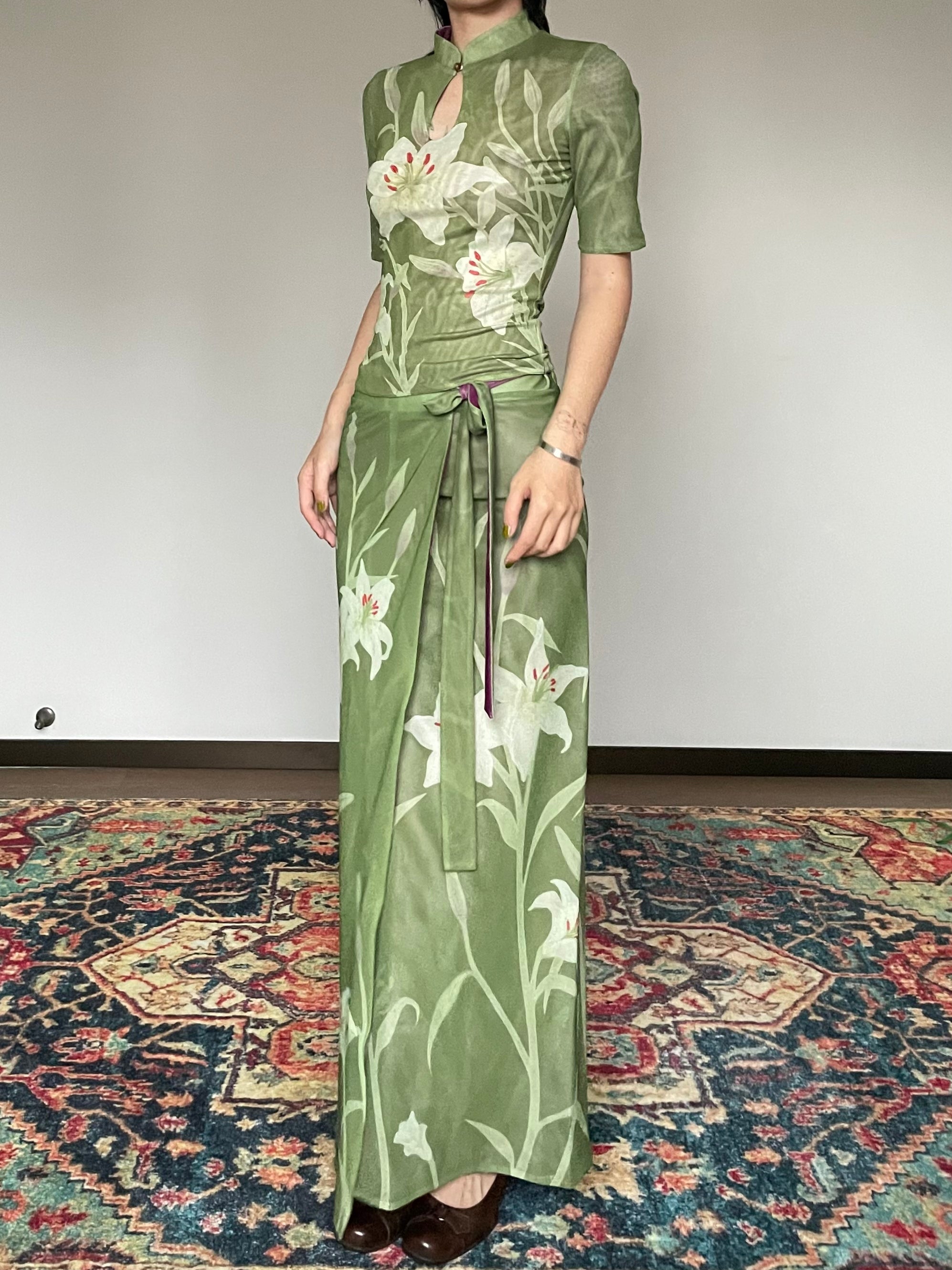 Shi Weiba 湿尾巴 Wet Tail New Chinese Style Double Sided Lily Flower Wrap Skirt