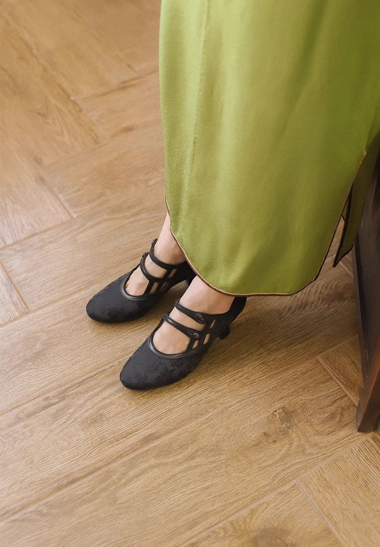 Ночной колпак 睡前酒 Репродукции 1920-х годов из воловьей кожи, жаккардовые туфли на маленьком каблуке