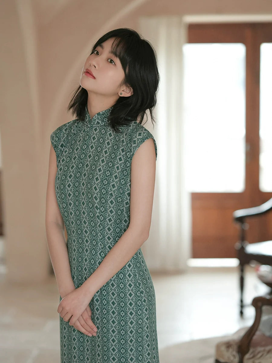 Qing Xing 青荇 Летнее хлопковое шелковое ципао 1930-х годов с короткими рукавами