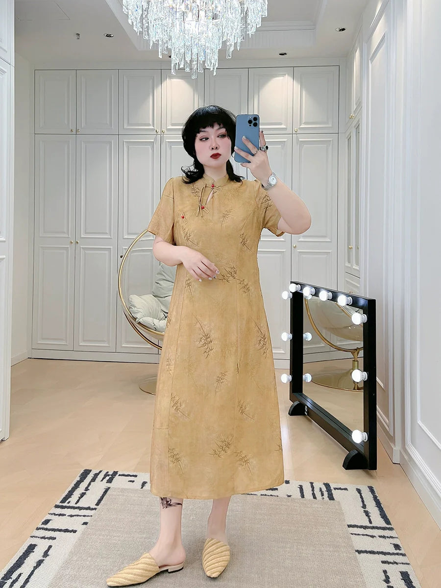 Feng Mi 蜂蜜 Медовый модернизированный бамбуковый ципао больших размеров в стиле ретро