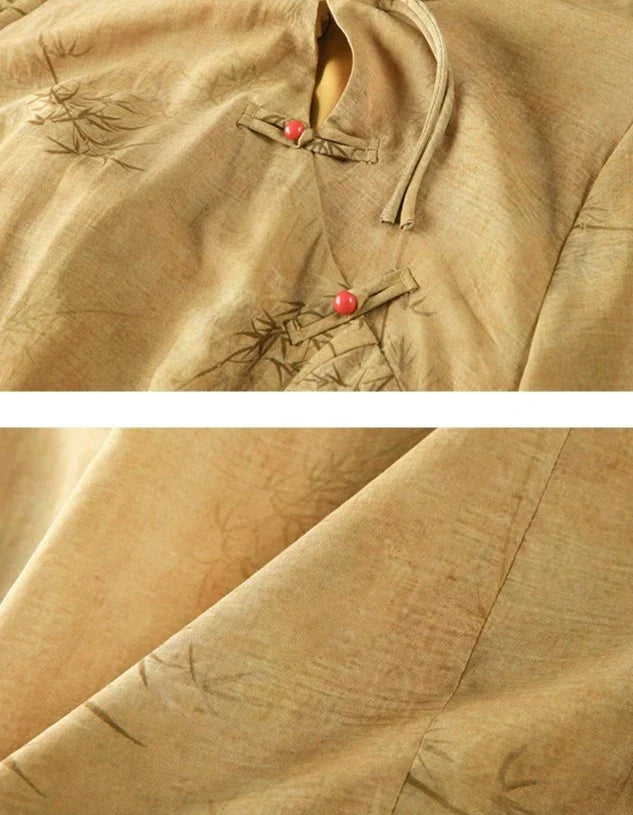 Feng Mi 蜂蜜 Медовый модернизированный бамбуковый ципао больших размеров в стиле ретро