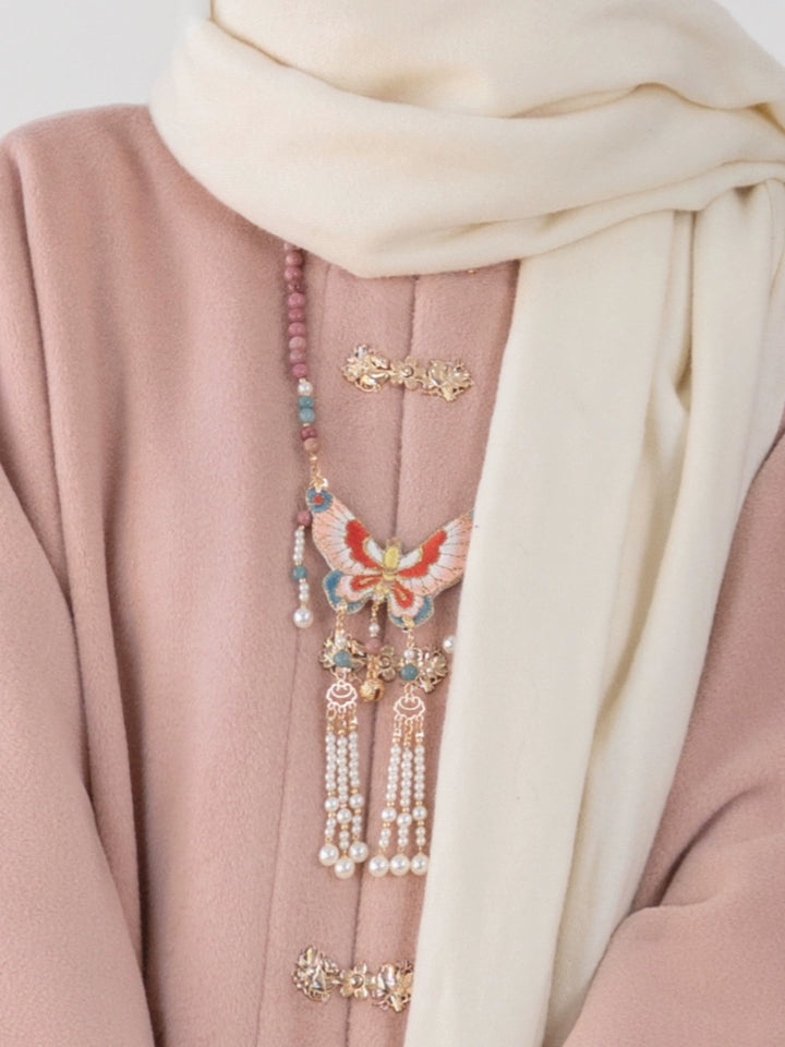 Тихая роза 蔷薇不语 Ожерелье с вышивкой в виде бабочки и жемчуга на спине в стиле династии Мин