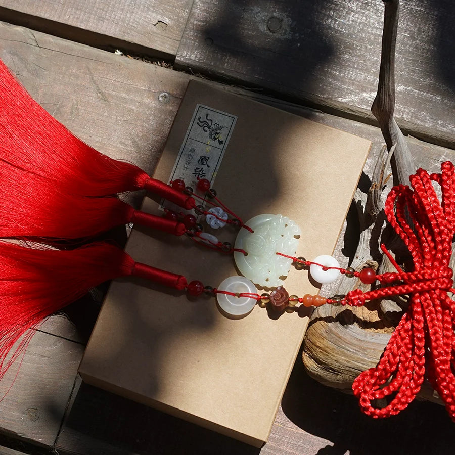 Yulou 玉楼 Нефритовый пояс с кисточками унисекс, нефритовый аксессуар Hanfu