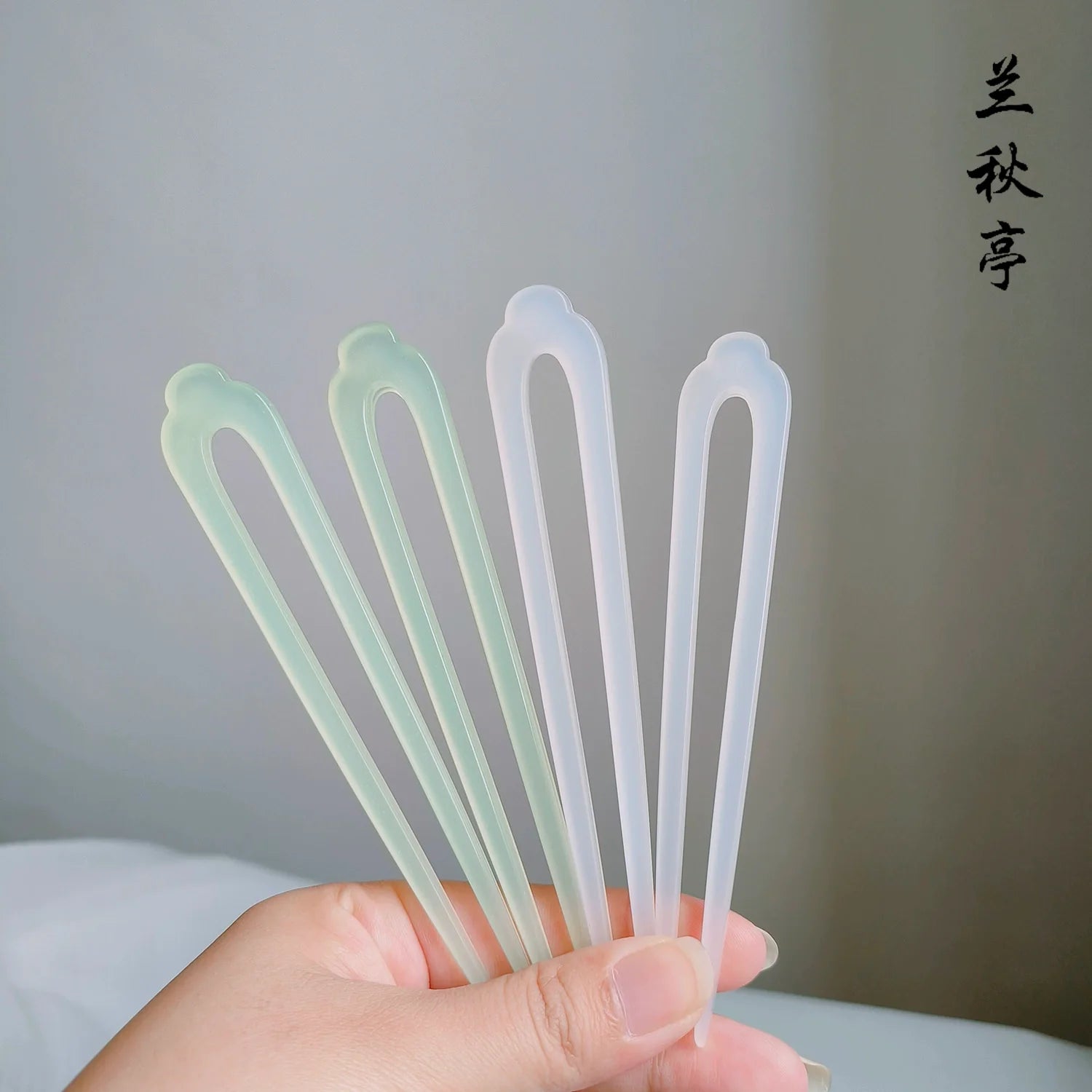 Zanzi 簪子 Набор U-образных заколок и гребней для волос с имитацией нефрита