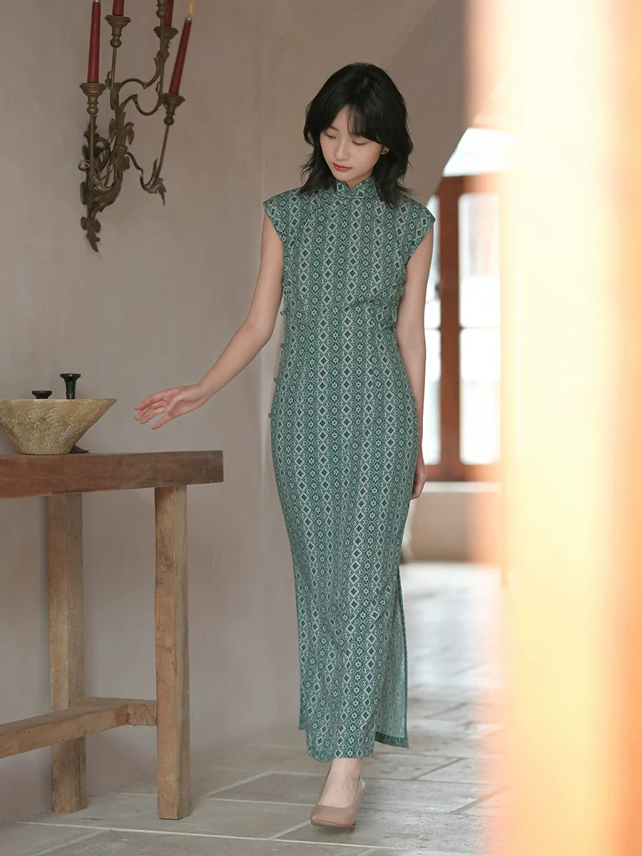 Qing Xing 青荇 Летнее хлопковое шелковое ципао 1930-х годов с короткими рукавами