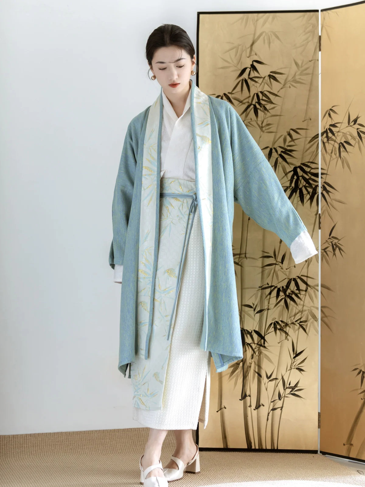 Azure 天蓝 Ensemble modernisé de la dynastie Song Beizi Lianpianqun Ruqun