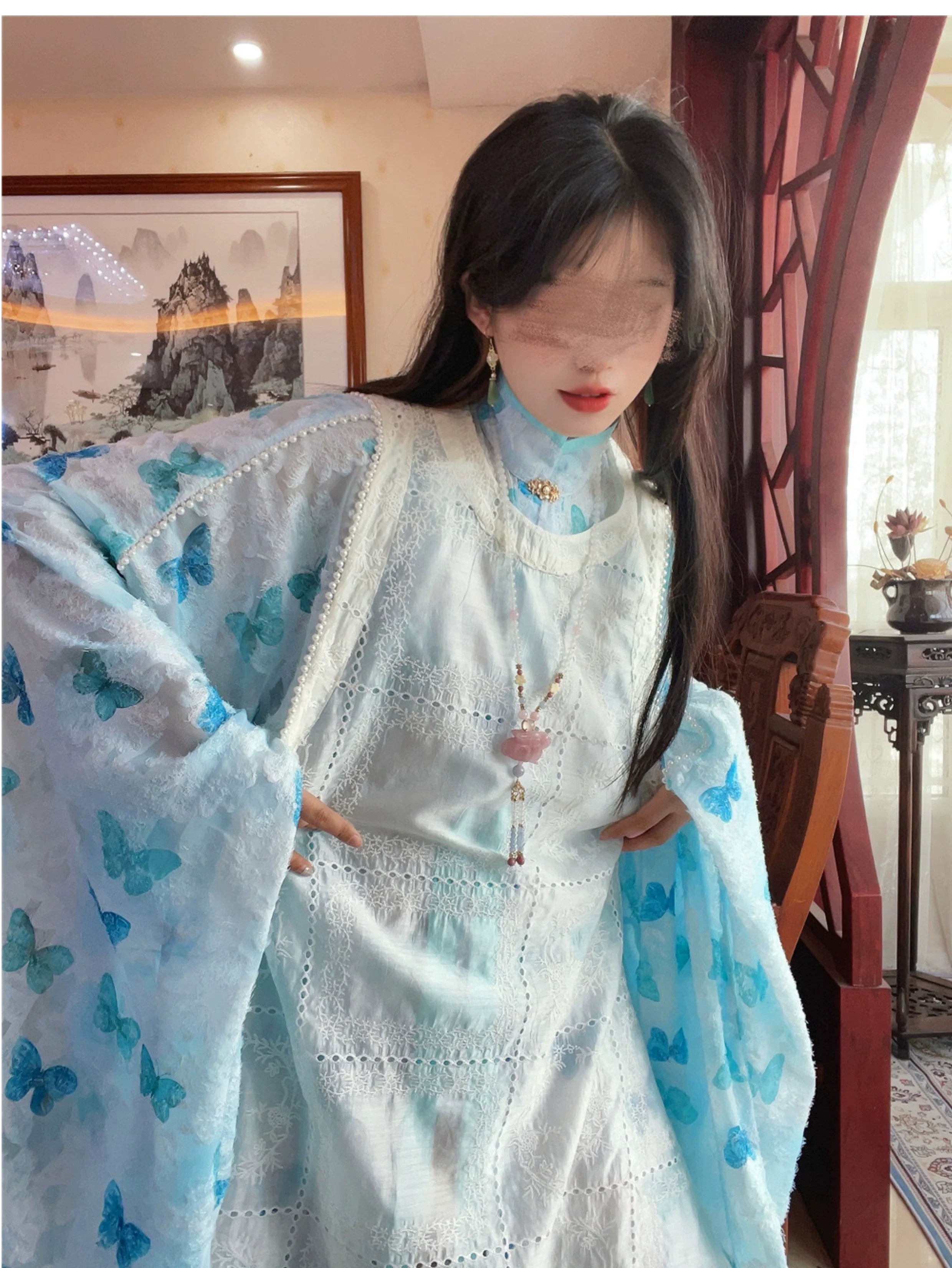 Модернизированная кружевная рубашка Liling Duijin и жилет Bijia Ye Can 野餐 для пикника в стиле династии Мин