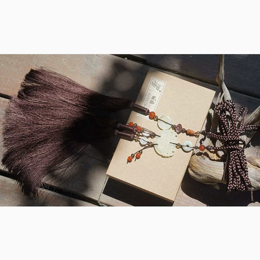 Yulou 玉楼 Нефритовый пояс с кисточками унисекс, нефритовый аксессуар Hanfu