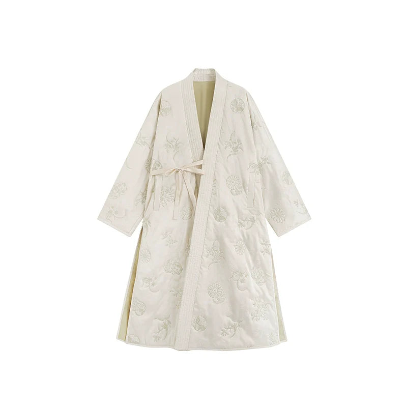 Boxue Xunchun 拨雪寻春 Snow Covered Spring Modernized Song Dynasty Changpao Coat & Wide Leg Pants Set