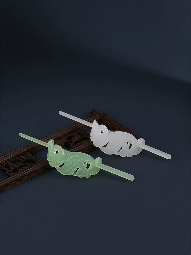 Bai Yu 白玉 Белый нефритовый набор с имитацией короны и палочек для волос унисекс династии Хань