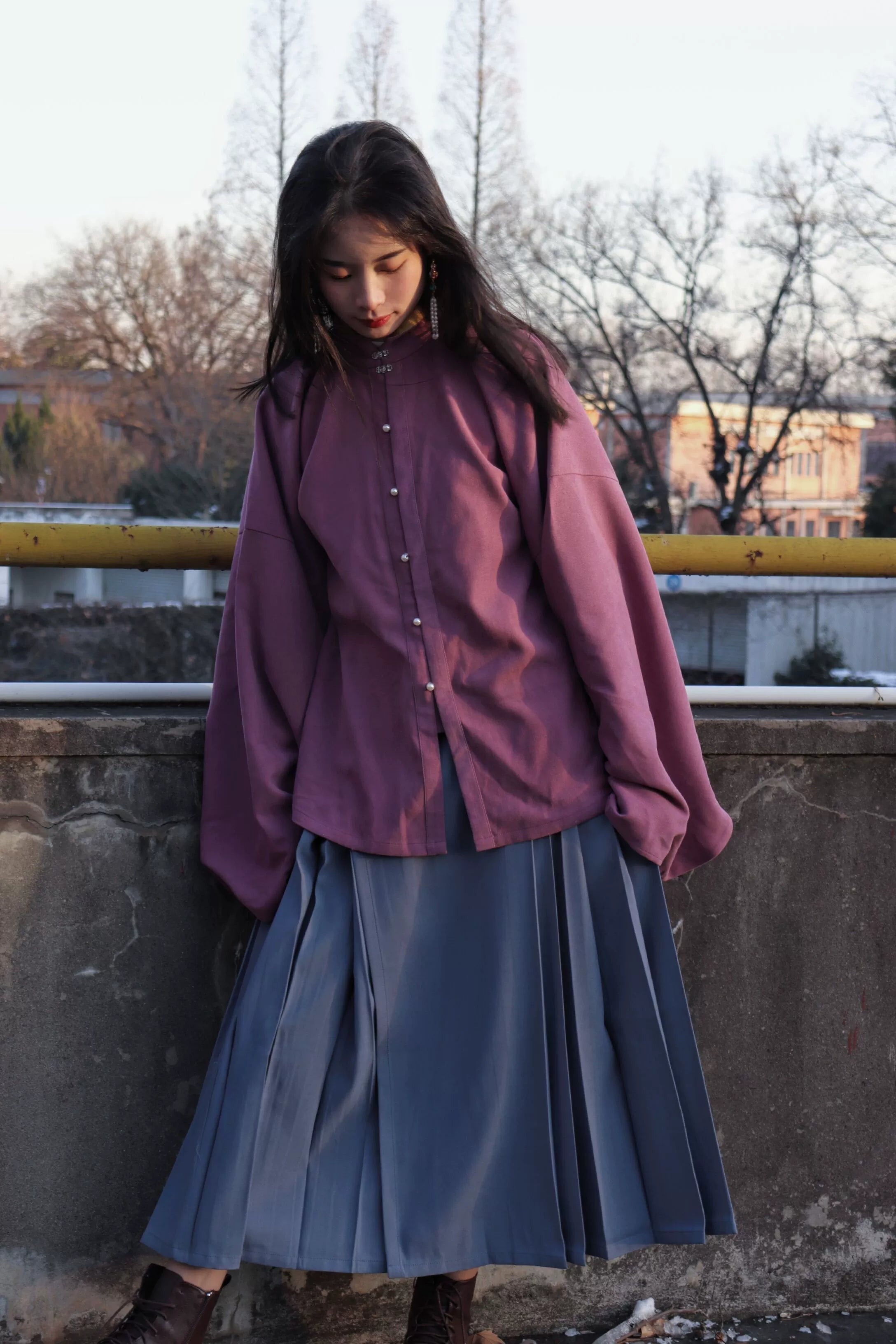 Яичный желток 熟蛋 Династия Мин, контрастный воротник, рукава пипа, рубашка Liling Duijin