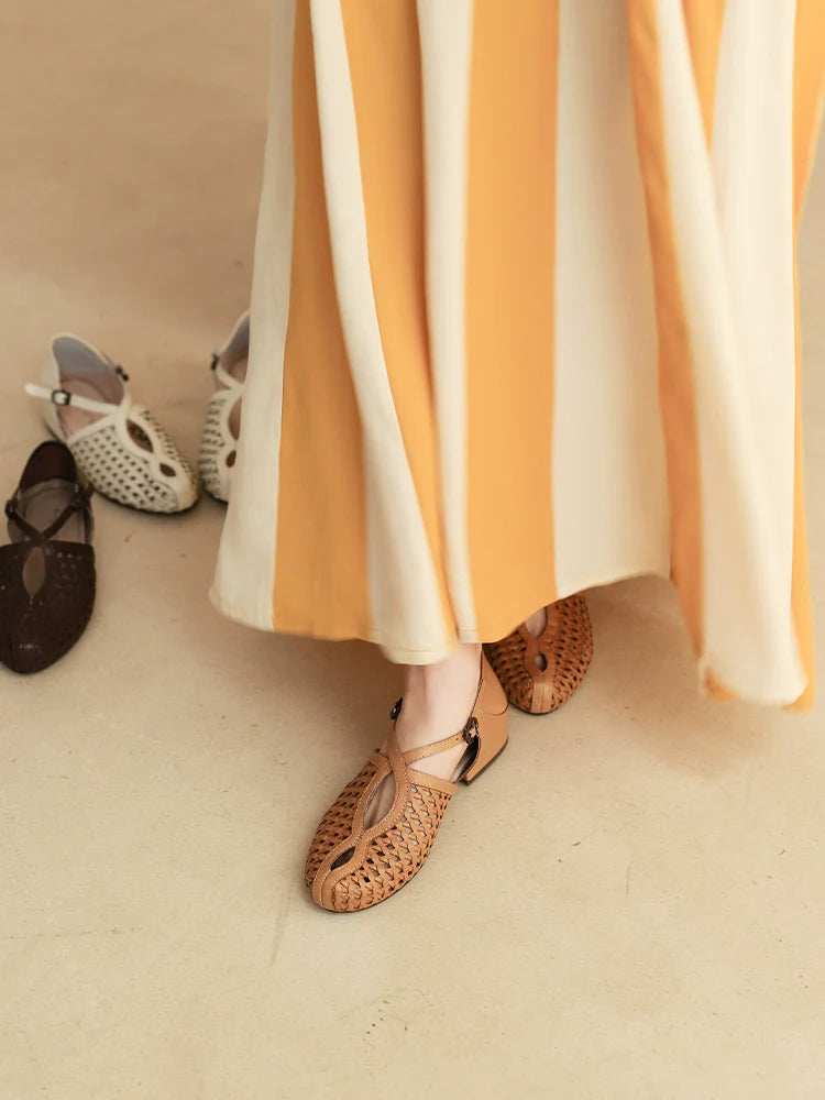 Модернизированные сандалии из воловьей кожи Hu Tao 胡桃 из орехового дерева времен династии Тан