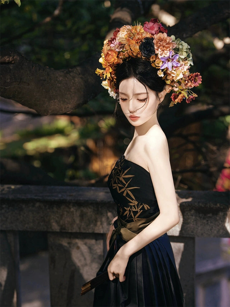 ZHU YING 竹影 Ensemble Hanfu de robe de cheval d'ombre en bambou