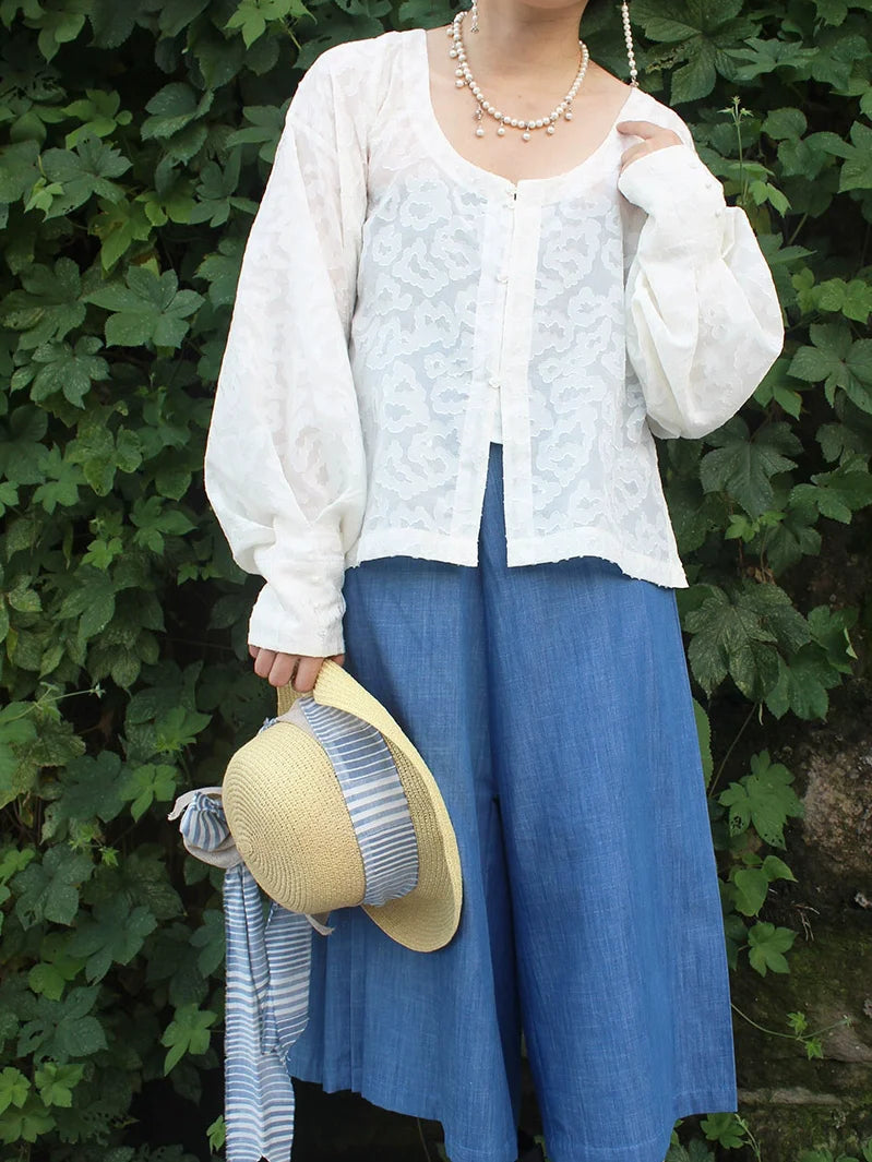 Empty Skies 空天 Модернизированный комплект брюк Tang из хлопкового денима Duanshan Song Ku