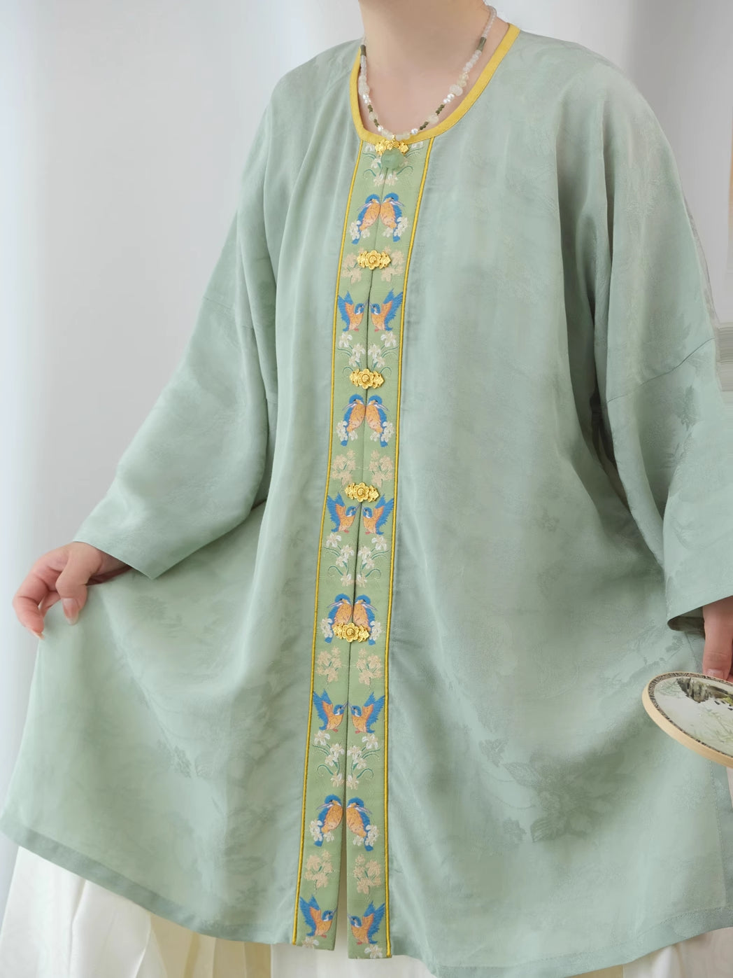 Cui Yuan 翠鸢 Kingfisher Kite Ming Dynasty Yuanling Duijin Shan Летний топ с круглым воротником