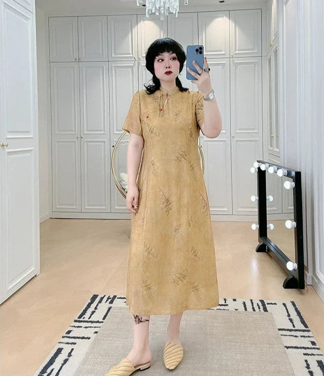 Feng Mi 蜂蜜 Медовый модернизированный бамбуковый ципао больших размеров в стиле ретро