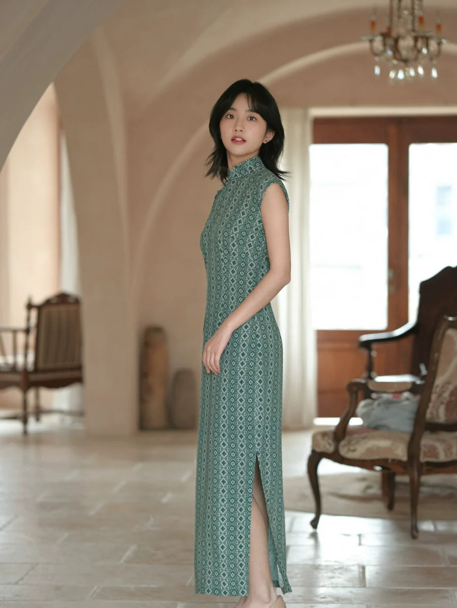 Qing Xing 青荇 Летнее хлопковое шелковое ципао 1930-х годов с короткими рукавами