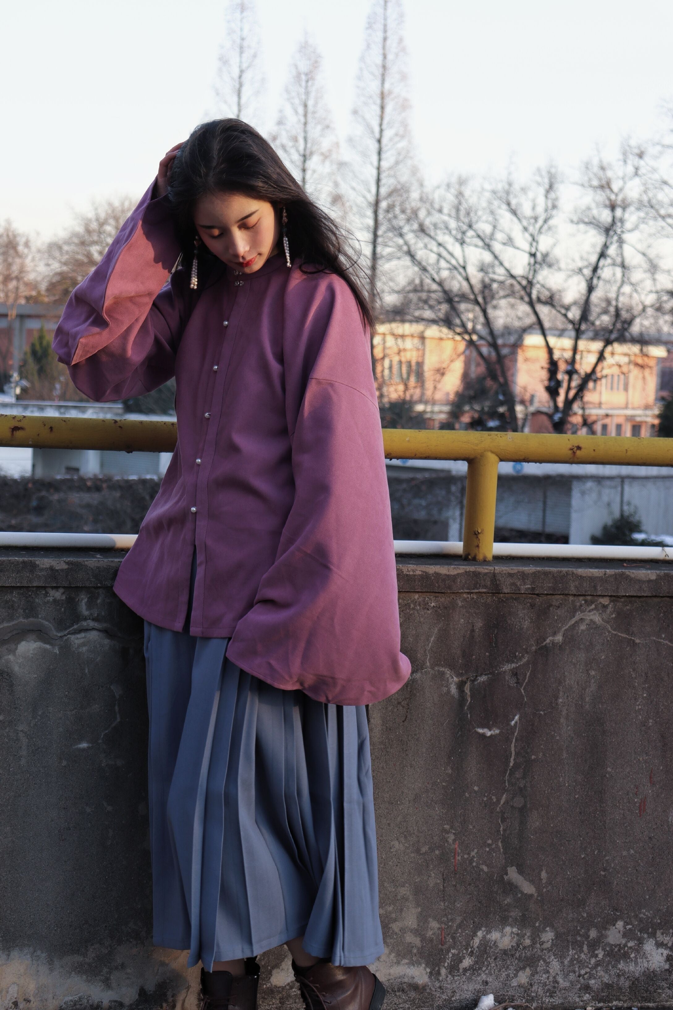 Яичный желток 熟蛋 Династия Мин, контрастный воротник, рукава пипа, рубашка Liling Duijin