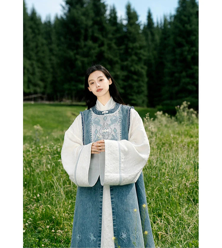 Huan Ying 幻影 Phantom Modernized Ming Dynasty Changshan Top Bijia Vest & Mamian Skirt Set