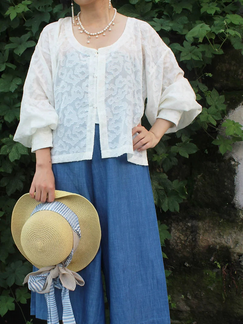 Empty Skies 空天 Модернизированный комплект брюк Tang из хлопкового денима Duanshan Song Ku