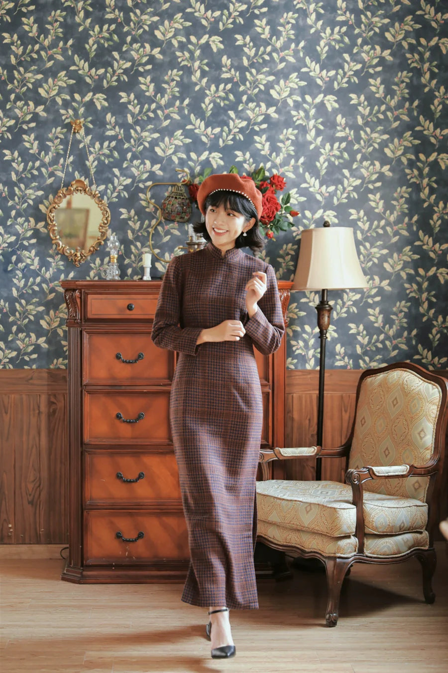 Hot Cocoa 热可可 Qipao vintage à manches longues d’hiver des années 1930