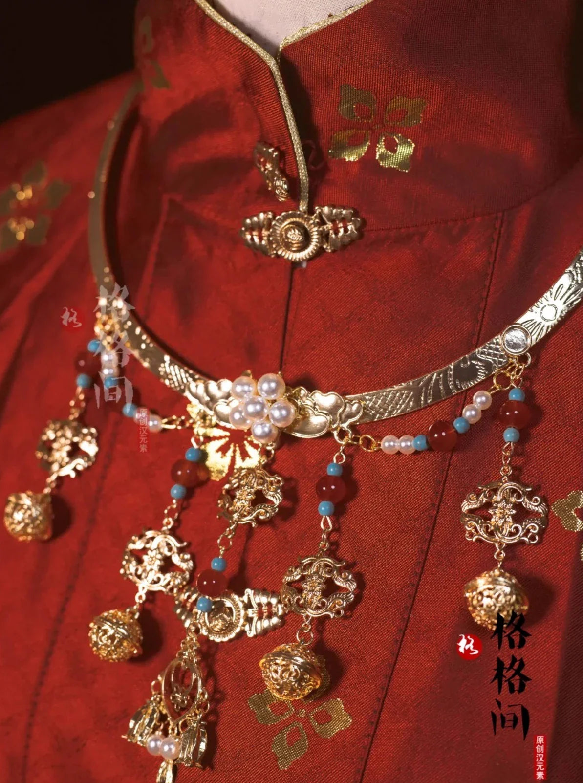 Ожерелье с колокольчиками династии Мин и медальоном на спине «Облако» Pingan Suo平安锁