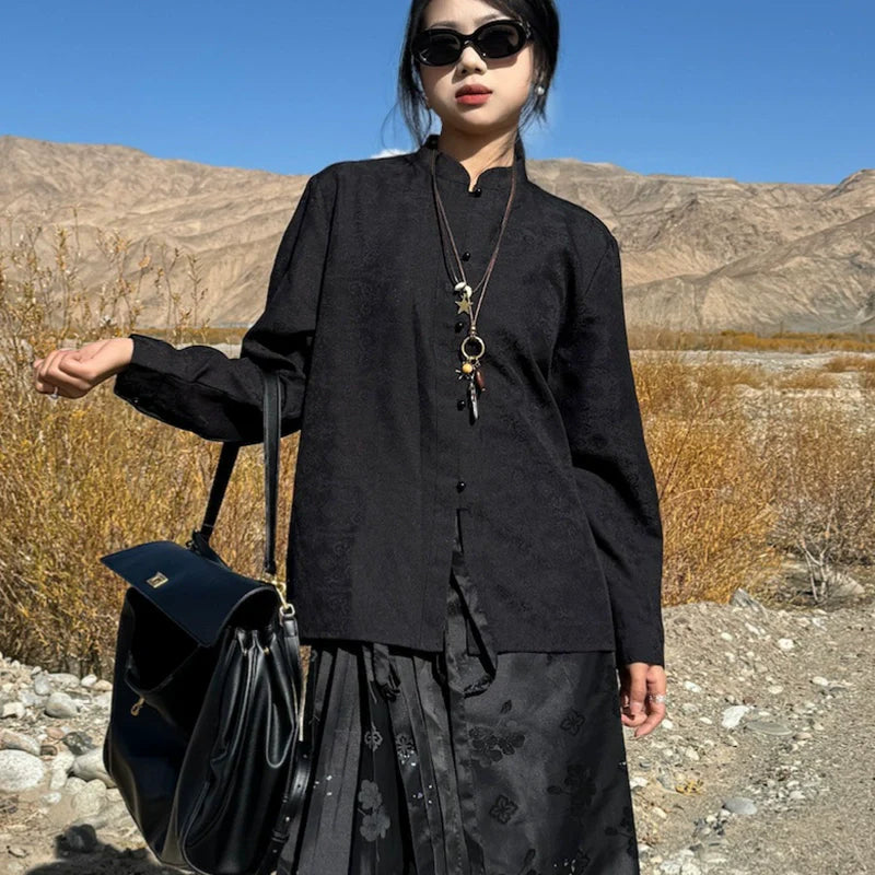 Jiang Ye 将夜 Night Clouds Modernized Hanfu Standing Collar Satin Top