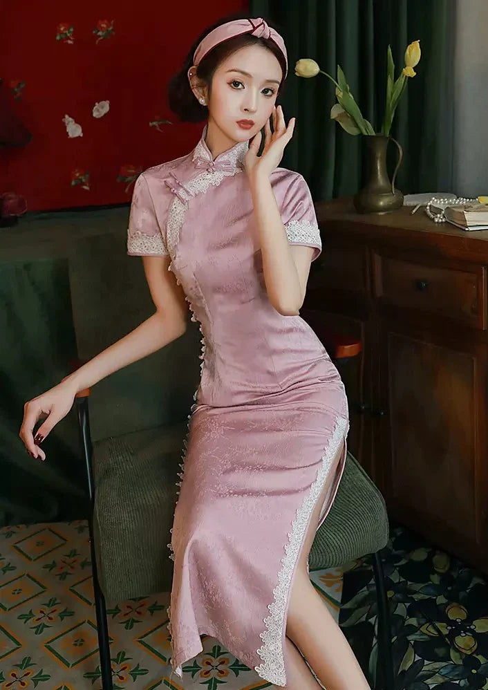 Robe Qipao tachetée Pink Dream 粉梦