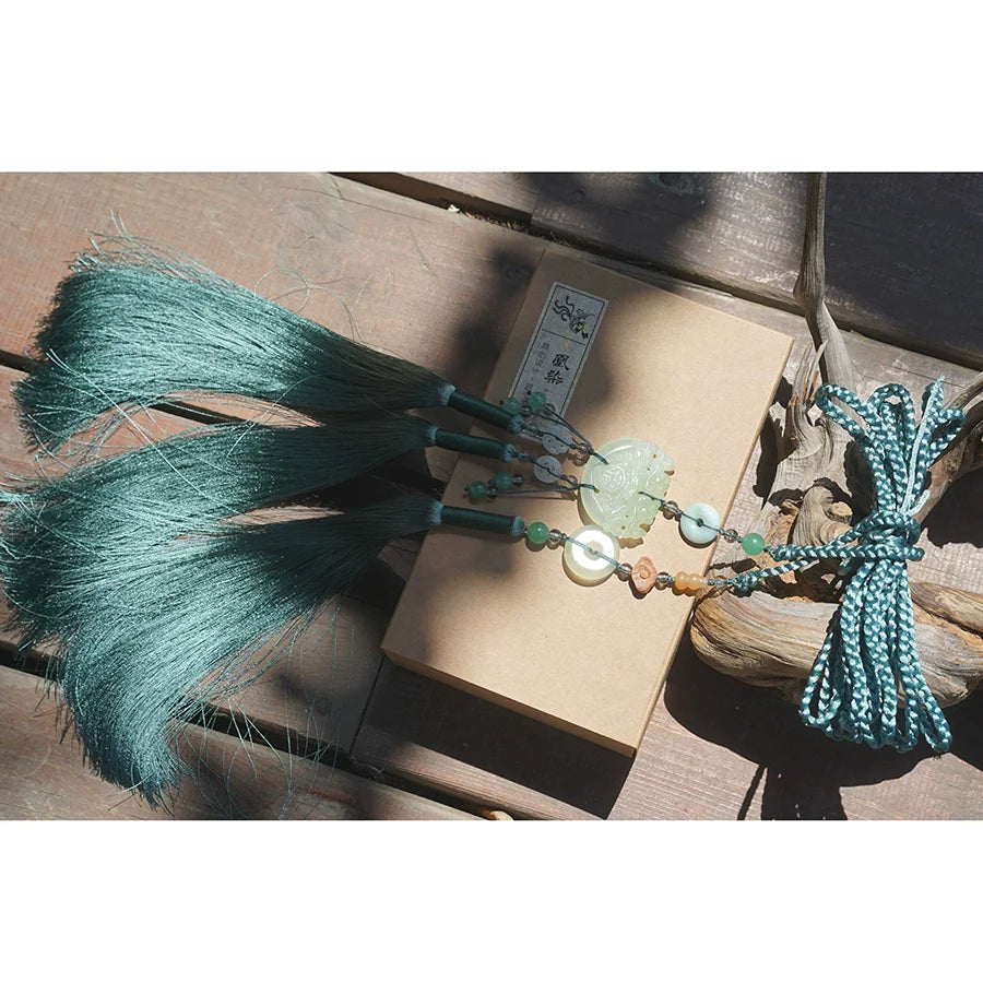 Yulou 玉楼 Нефритовый пояс с кисточками унисекс, нефритовый аксессуар Hanfu