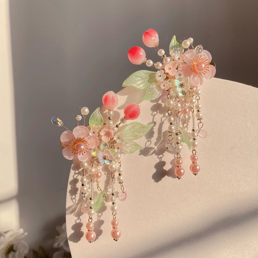 Xiao Taozi 小桃子 Заколки с жемчугом и цветочным персиком