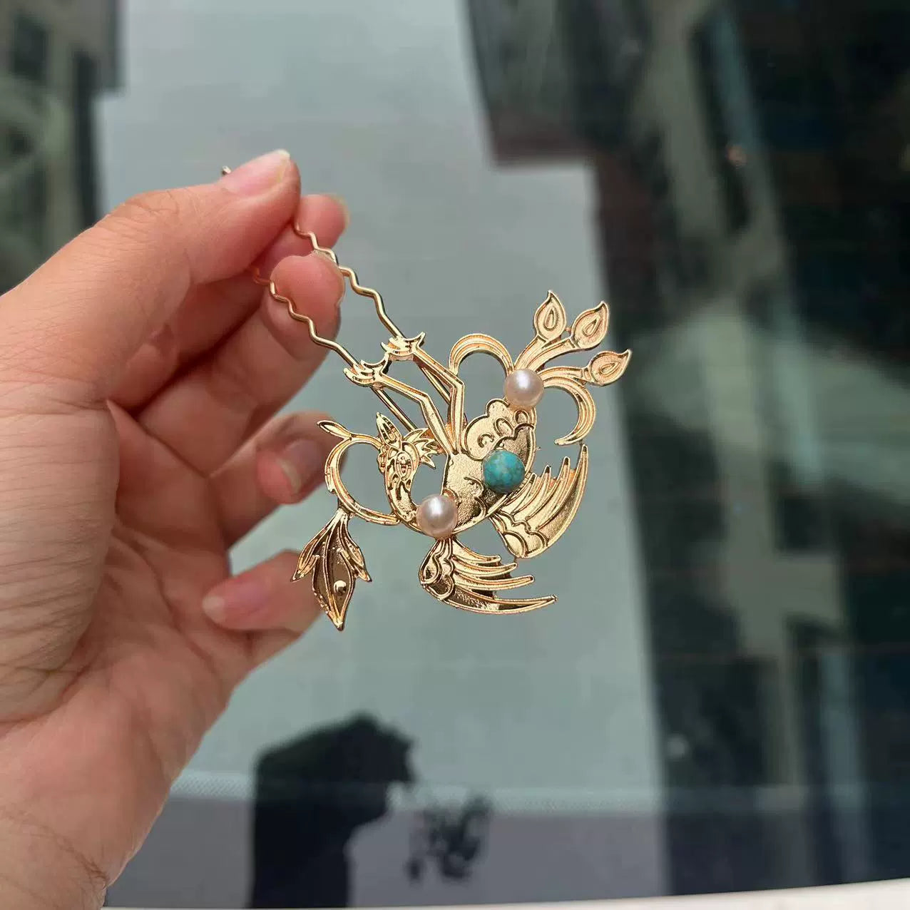 Набор заколок для волос Frost 霜 Ming Dynasty с бирюзой и фениксом