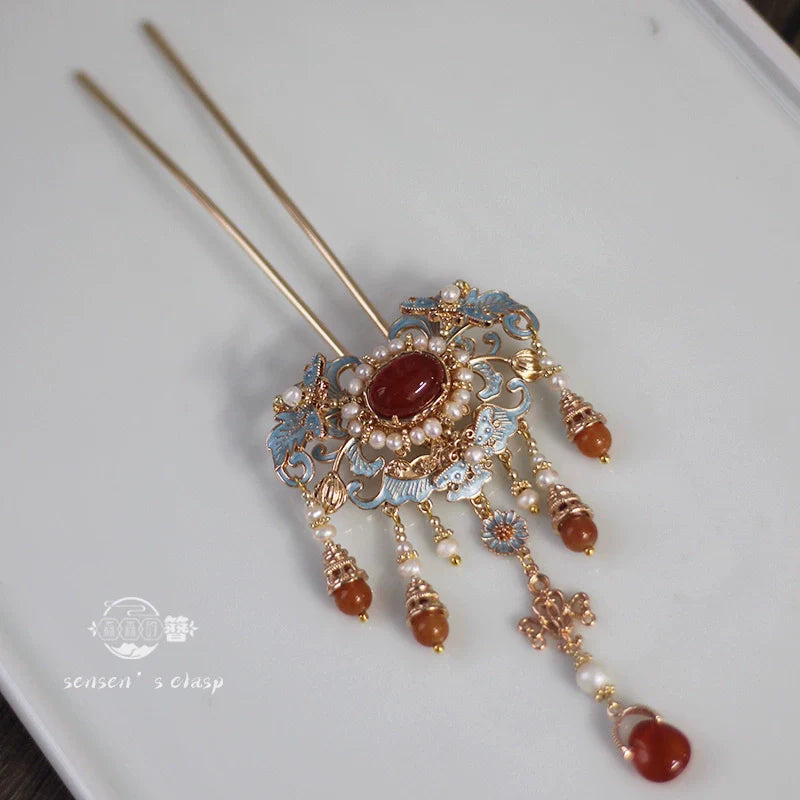 Moshang Yan 陌上烟 Mist on the Country Path Bian Zan Side Tassel Hairpin